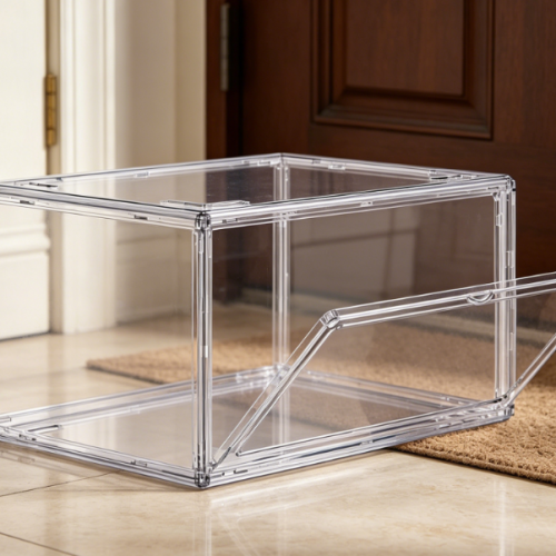 Fully Transparent Sneaker Box with Magnetic Door