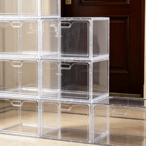 Large Transparent Shoe Storage Box with Side-Opening Door