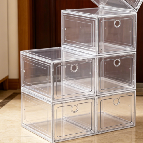 Rigid Transparent Shoe Box with Magnetic Front-Opening Door