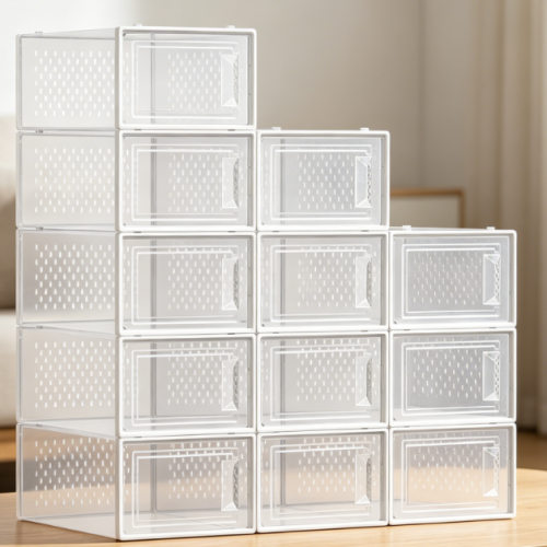 Transparent, Stackable Shoe Box for Wardrobe Organization