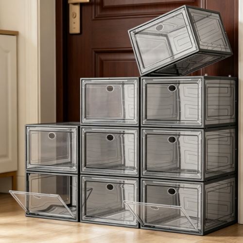 Thickened Black Folding Shoe Box with Magnetic Door