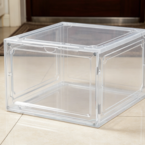 Folding Transparent Shoe Box with Magnetic Front-Opening Door