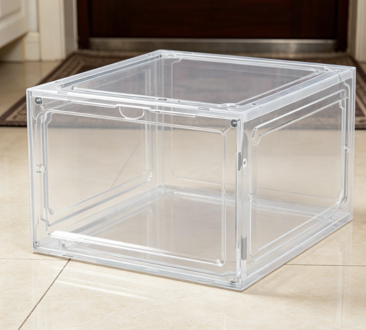 Folding Transparent Shoe Box with Magnetic Front-Opening Door