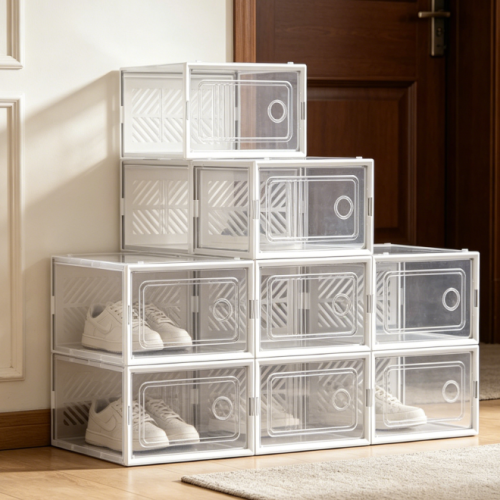 Breathable, Stackable, Folding Transparent Shoe Box