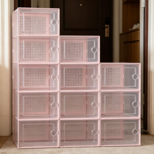 Alternative view of Pink & Transparent Stackable Shoe Storage