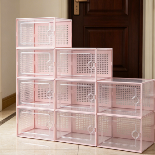 Pink & Transparent Stackable Shoe Storage