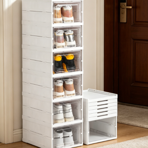 Alternative view of No-Assembly Transparent Stackable Shoe Box with Door
