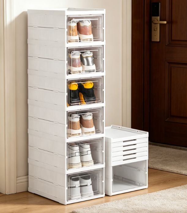 No-Assembly Transparent Stackable Shoe Box with Door - Image 2
