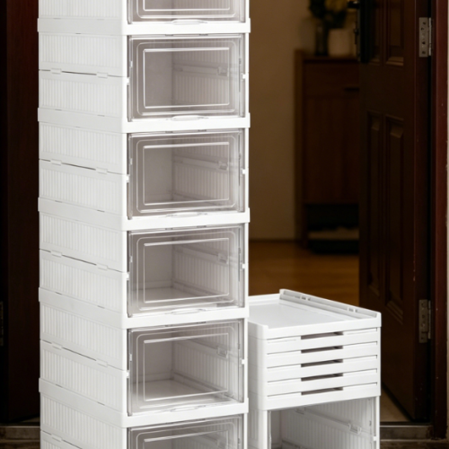 No-Assembly Transparent Stackable Shoe Box with Door