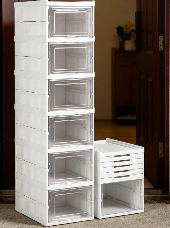No-Assembly Transparent Stackable Shoe Box with Door