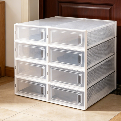 Front-Opening Transparent Stackable Boot Storage Rack