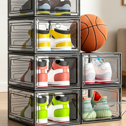 Thickened Transparent Folding Shoe Box with Magnetic Door