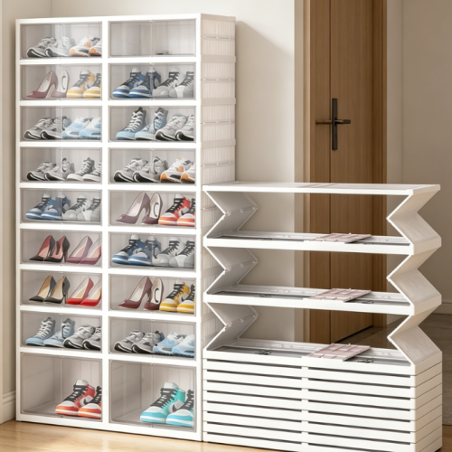 Alternative view of Transparent Foldable Shoe Cabinet with Magnetic Double Doors
