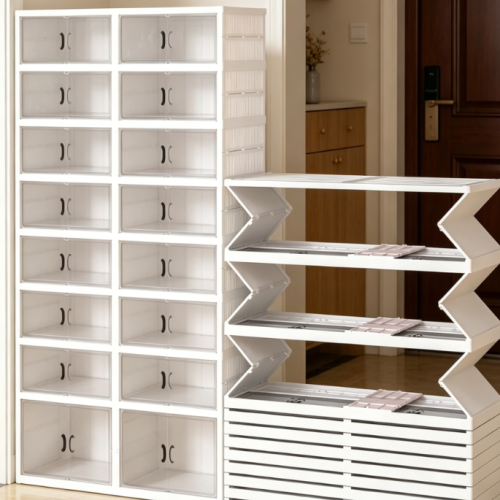 Transparent Foldable Shoe Cabinet with Magnetic Double Doors