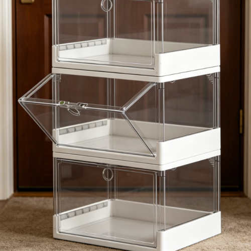 Thickened Transparent Dustproof Shoe Box with Magnetic Door