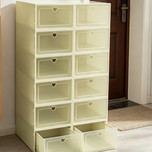 Green Transparent Flip-Top Stackable Shoe Box
