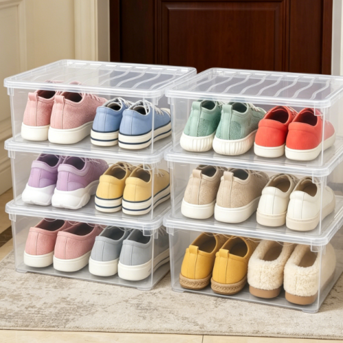 Fully Transparent Stackable Shoe Box with Lid (Shatter-Resistant)