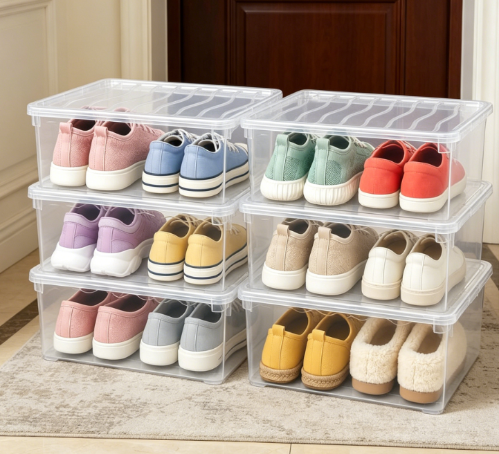 Fully Transparent Stackable Shoe Box with Lid (Shatter-Resistant)