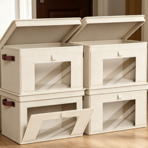 Alternative view of Beige Fabric Foldable Storage Bin with Viewing Window