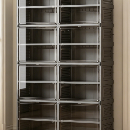 Alternative view of Black Transparent Stackable Shoe Cabinet with Door