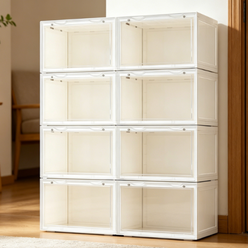 Alternative view of White Foldable Transparent Shoe Box with Side-Opening Door