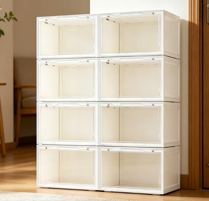 White Foldable Transparent Shoe Box with Side-Opening Door - Image 2