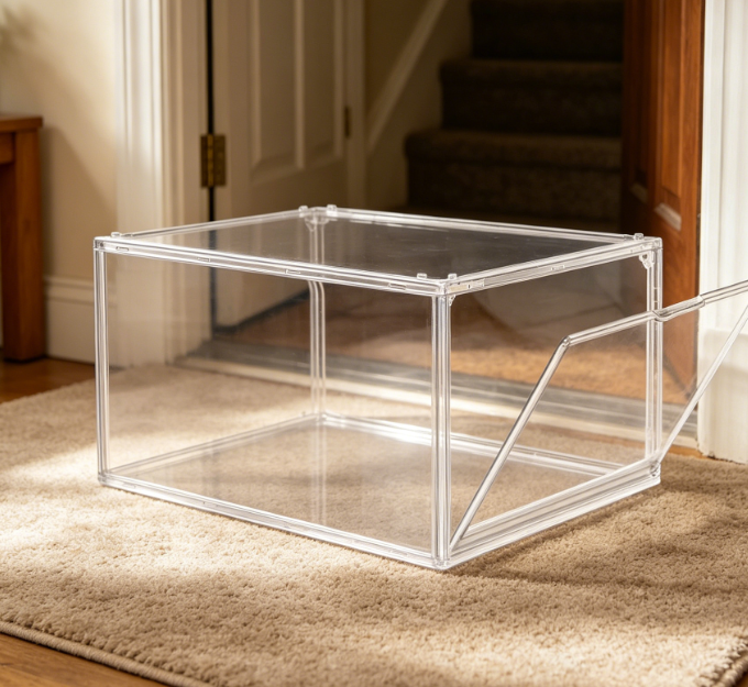 Thickened Acrylic Transparent Shoe Box with Magnetic Door