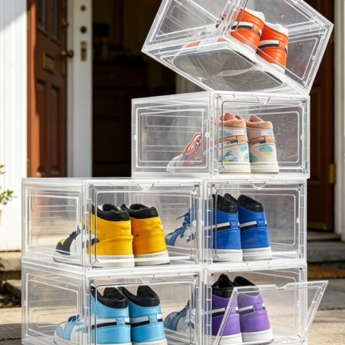 Transparent, Stackable Sneaker Box with Flip-Top Lid