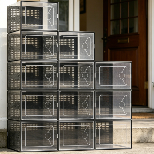 Alternative view of Black & Transparent Stackable Shoe Storage