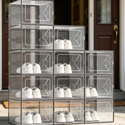 Black & Transparent Stackable Shoe Storage